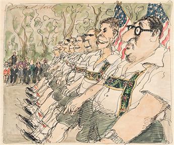 EDWARD SOREL (1929-) Ziegler, Ruckleshouse, Kleindienst . . . March in New Yorks Von Steubens Day Parade.